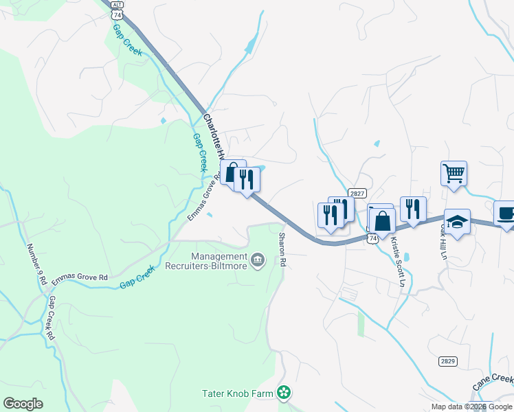 map of restaurants, bars, coffee shops, grocery stores, and more near 1197 Charlotte Highway in Fairview