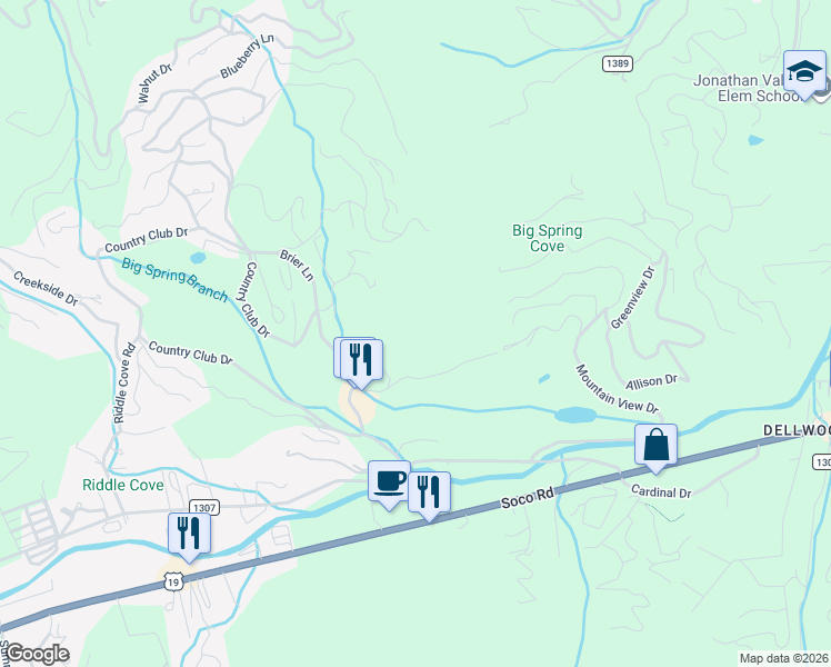 map of restaurants, bars, coffee shops, grocery stores, and more near 243 Alexander Drive in Maggie Valley