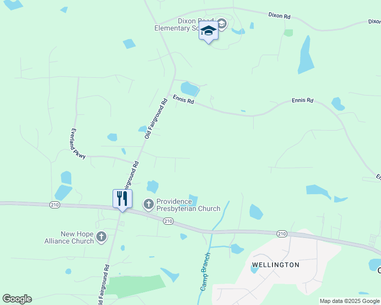 map of restaurants, bars, coffee shops, grocery stores, and more near 241 Bridle Drive in Angier