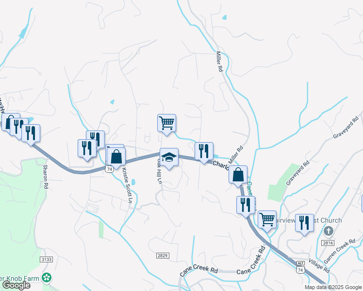 map of restaurants, bars, coffee shops, grocery stores, and more near 1368 Charlotte Highway in Fairview
