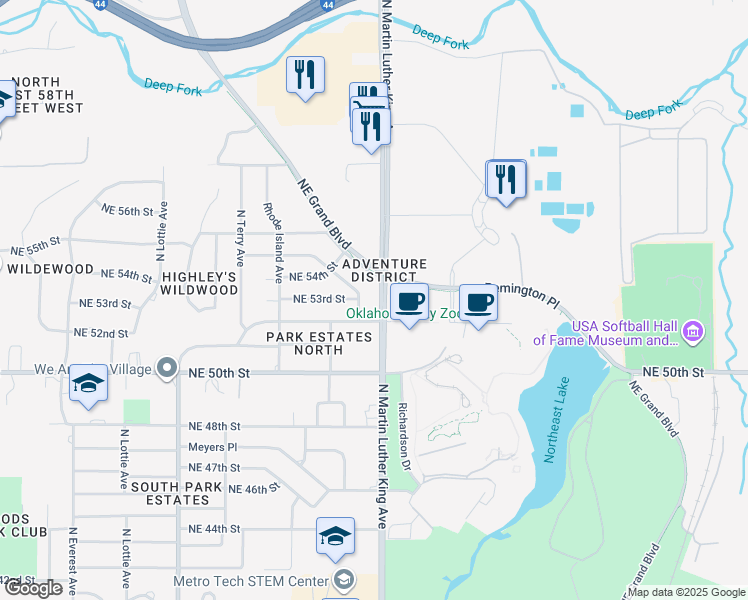 map of restaurants, bars, coffee shops, grocery stores, and more near 5304 North Wisconsin Avenue in Oklahoma City