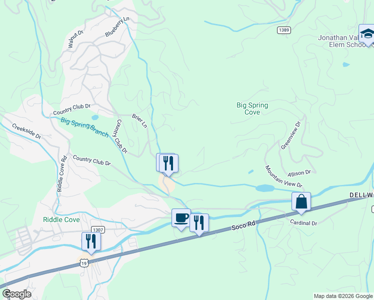 map of restaurants, bars, coffee shops, grocery stores, and more near 169 Plateau Drive in Maggie Valley