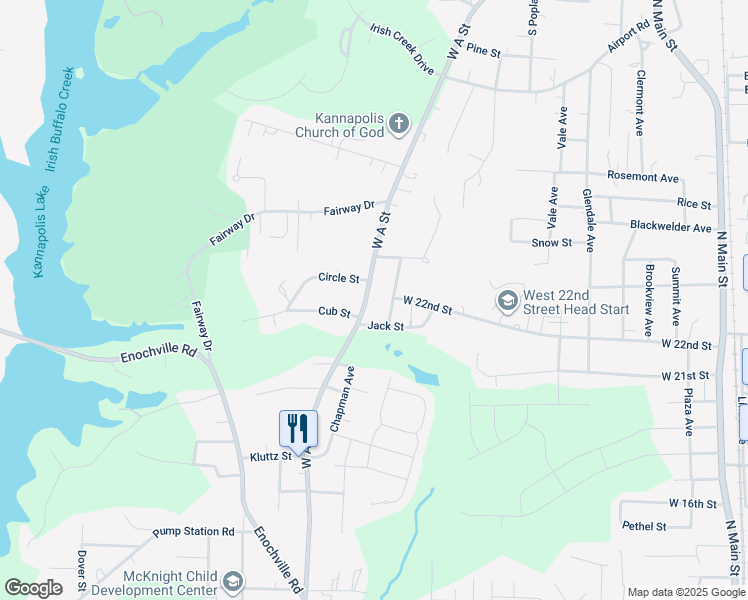 map of restaurants, bars, coffee shops, grocery stores, and more near 1806 West A Street in Kannapolis