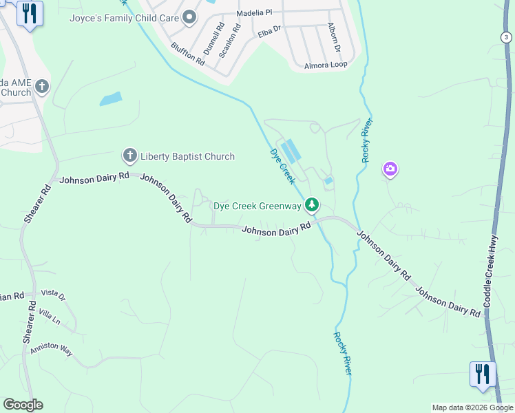 map of restaurants, bars, coffee shops, grocery stores, and more near 309 Johnson Dairy Road in Mooresville