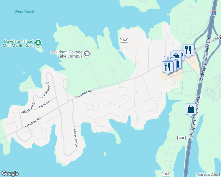 map of restaurants, bars, coffee shops, grocery stores, and more near 144 Slocumb Lane in Mooresville