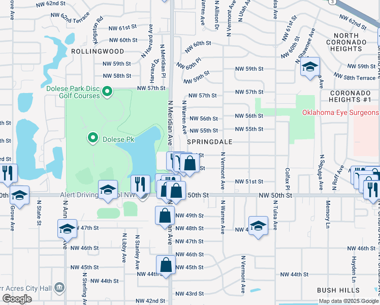 map of restaurants, bars, coffee shops, grocery stores, and more near 4415 Northwest 53rd Street in Oklahoma City