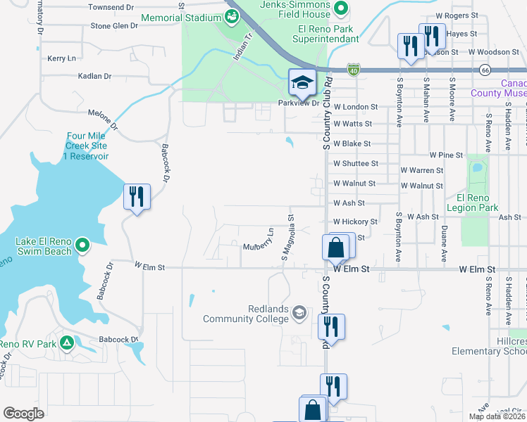 map of restaurants, bars, coffee shops, grocery stores, and more near 1812 Golf Course Drive in El Reno