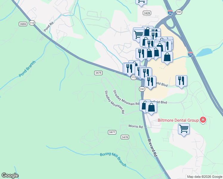 map of restaurants, bars, coffee shops, grocery stores, and more near 36 Vanderbilt Terrace in Asheville