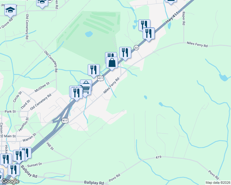 map of restaurants, bars, coffee shops, grocery stores, and more near 915 Niles Ferry Road in Madisonville