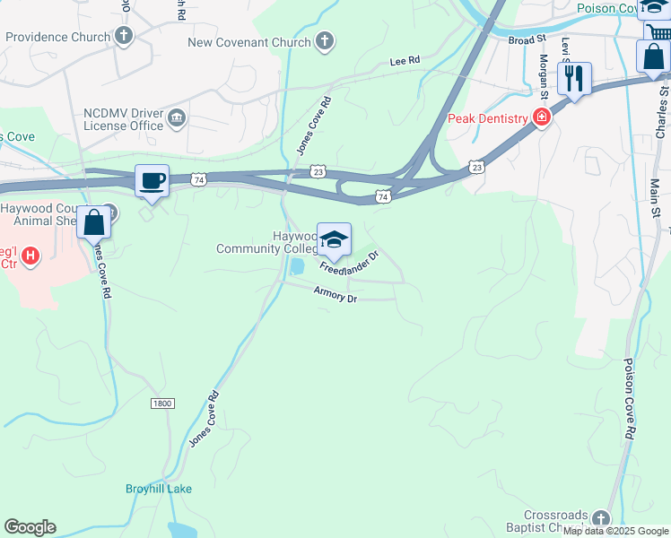 map of restaurants, bars, coffee shops, grocery stores, and more near 185 Freedlander Drive in Clyde