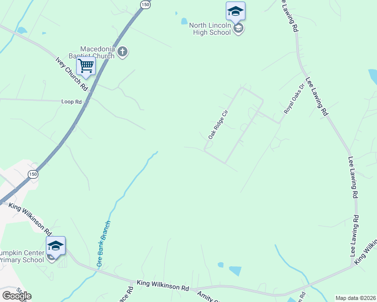 map of restaurants, bars, coffee shops, grocery stores, and more near 3262 Oak Ridge Circle in Lincolnton