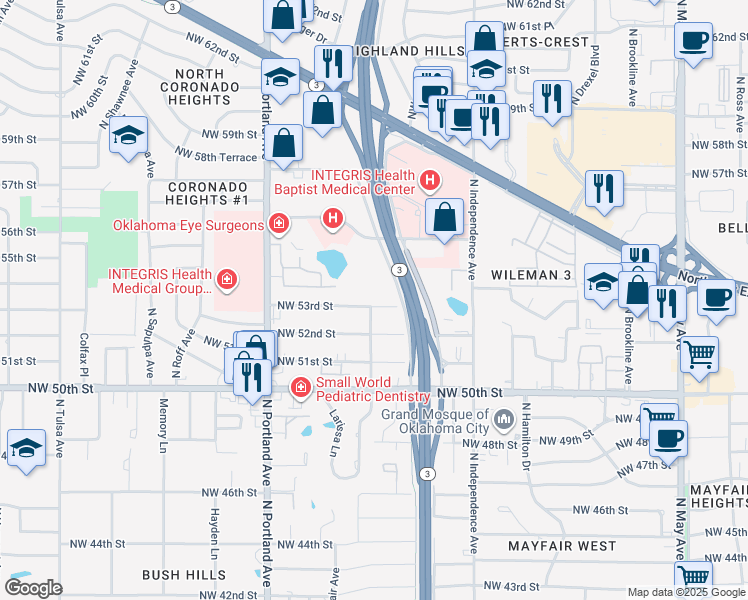 map of restaurants, bars, coffee shops, grocery stores, and more near 5555 North Grand Boulevard in Oklahoma City