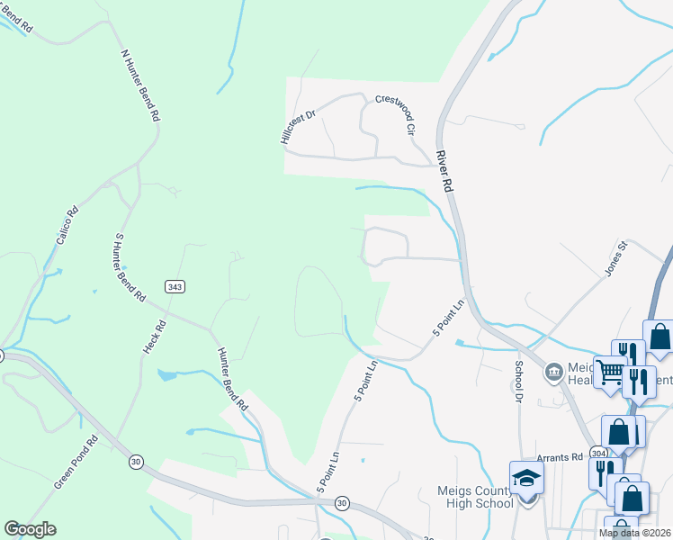 map of restaurants, bars, coffee shops, grocery stores, and more near 2-6 Sunrise Lane in Decatur
