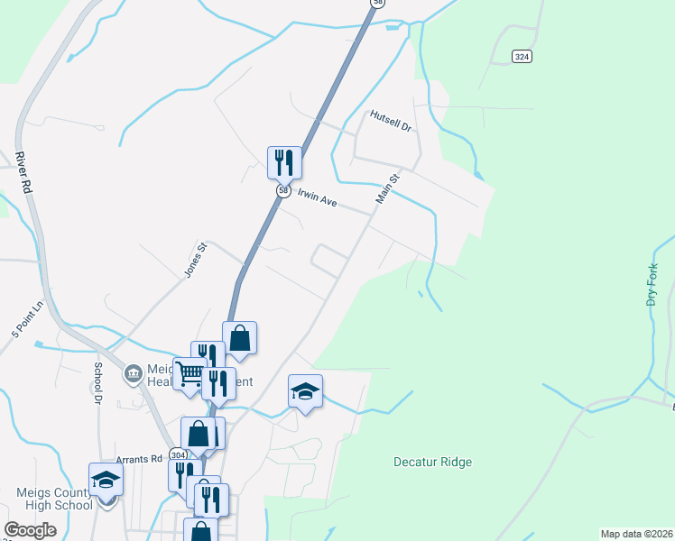 map of restaurants, bars, coffee shops, grocery stores, and more near 982 Main Street in Decatur