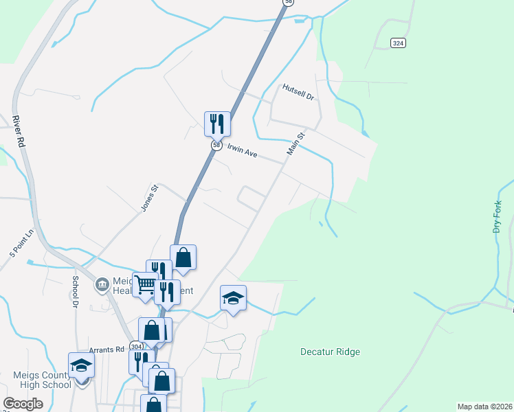 map of restaurants, bars, coffee shops, grocery stores, and more near 982 Main Street in Decatur