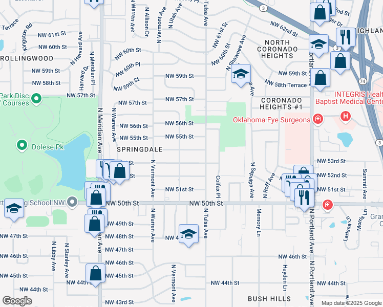 map of restaurants, bars, coffee shops, grocery stores, and more near 4103 Northwest 54th Street in Oklahoma City