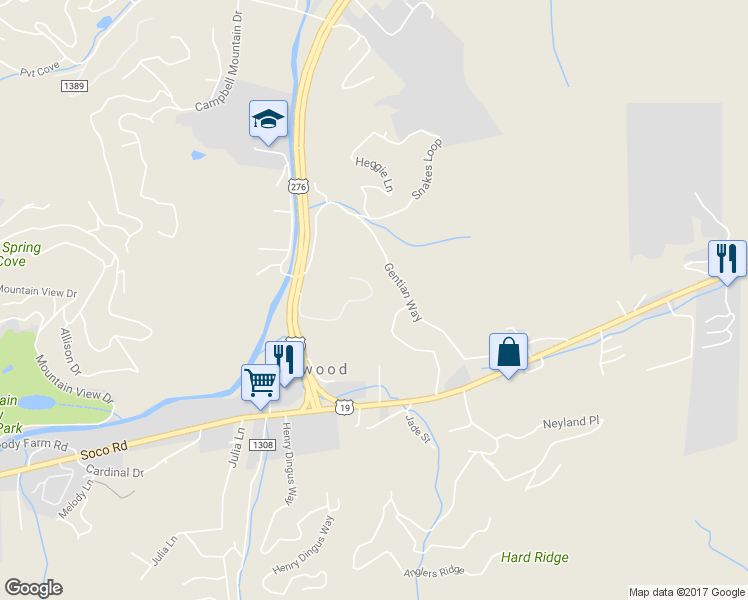 map of restaurants, bars, coffee shops, grocery stores, and more near 264 Clearview Drive in Waynesville