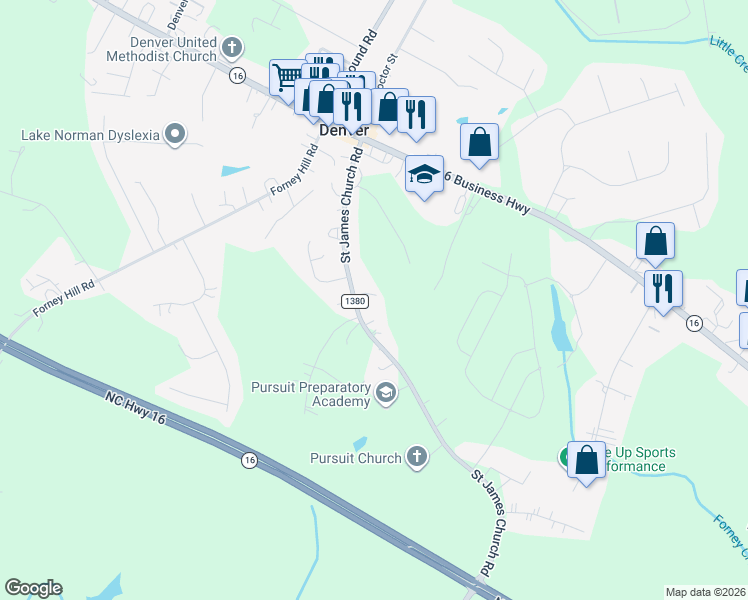 map of restaurants, bars, coffee shops, grocery stores, and more near 3390 Saint James Church Road in Denver
