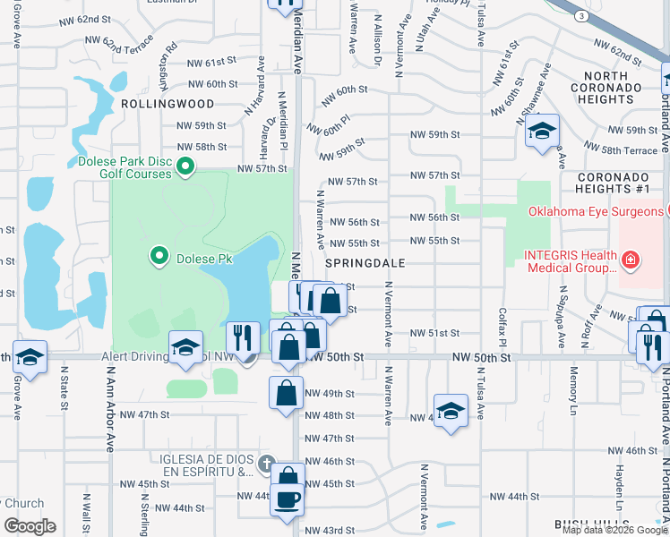 map of restaurants, bars, coffee shops, grocery stores, and more near 4339 Northwest 54th Street in Oklahoma City
