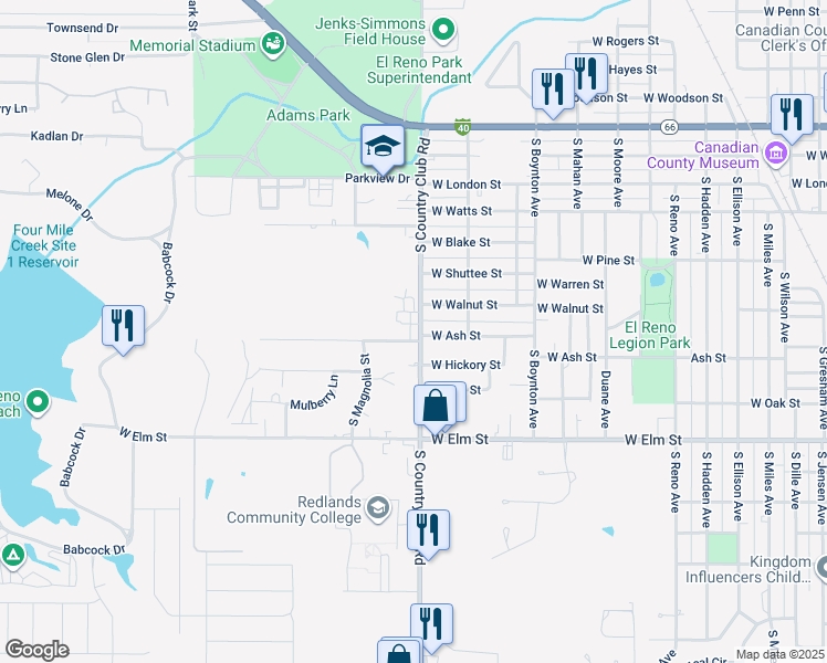 map of restaurants, bars, coffee shops, grocery stores, and more near 1520 West Ash Street in El Reno