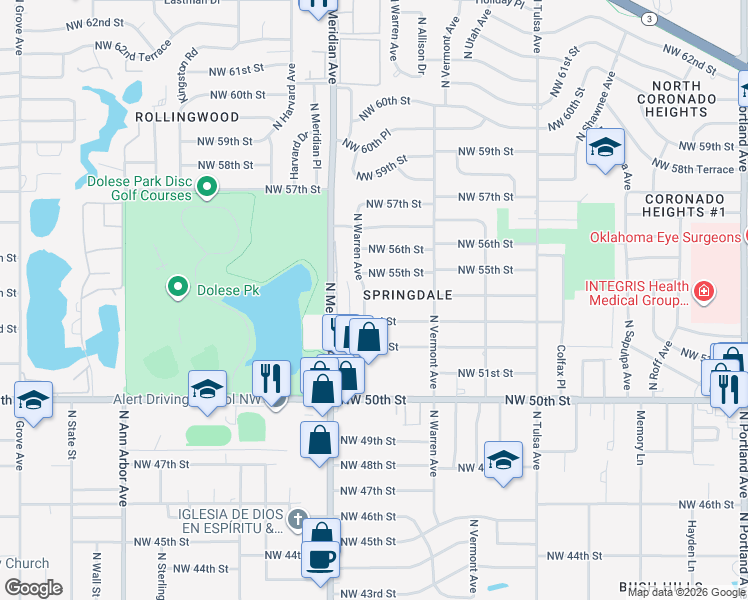 map of restaurants, bars, coffee shops, grocery stores, and more near 4339 Northwest 54th Street in Oklahoma City
