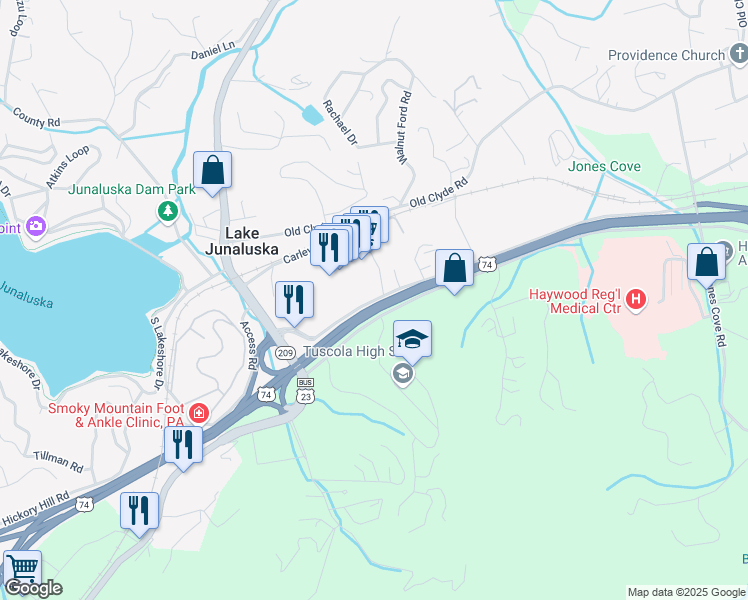 map of restaurants, bars, coffee shops, grocery stores, and more near 179 Paragon Parkway in Clyde