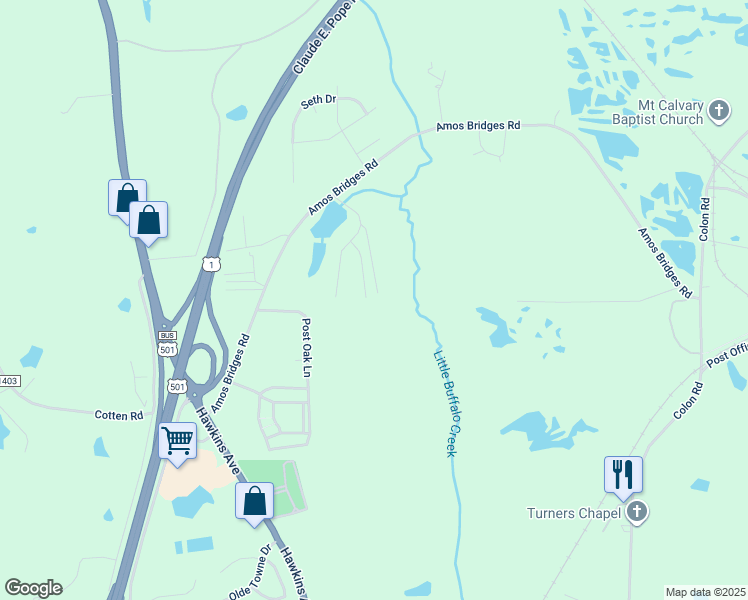 map of restaurants, bars, coffee shops, grocery stores, and more near 2702 Sunnybrook Drive in Sanford