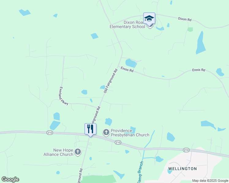 map of restaurants, bars, coffee shops, grocery stores, and more near 2089 Old Fairground Road in Angier