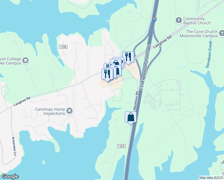 map of restaurants, bars, coffee shops, grocery stores, and more near 161 Village View Drive in Mooresville
