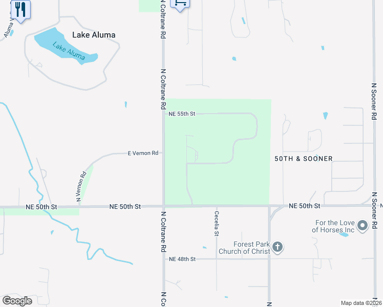 map of restaurants, bars, coffee shops, grocery stores, and more near 5401 Woodhollow Road in Oklahoma City