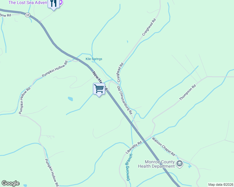 map of restaurants, bars, coffee shops, grocery stores, and more near 130 Old Christianburg Road in Sweetwater