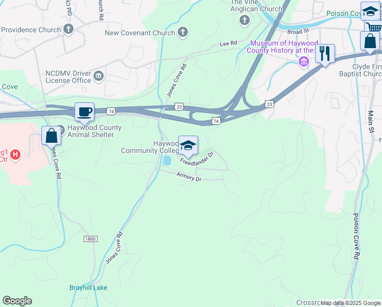 map of restaurants, bars, coffee shops, grocery stores, and more near 185 Freedlander Drive in Clyde