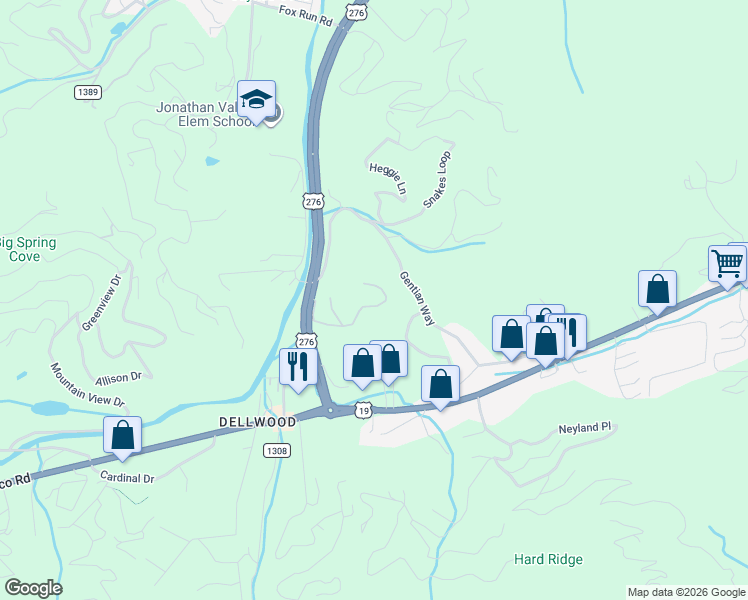 map of restaurants, bars, coffee shops, grocery stores, and more near 281 Clearview Drive in Waynesville