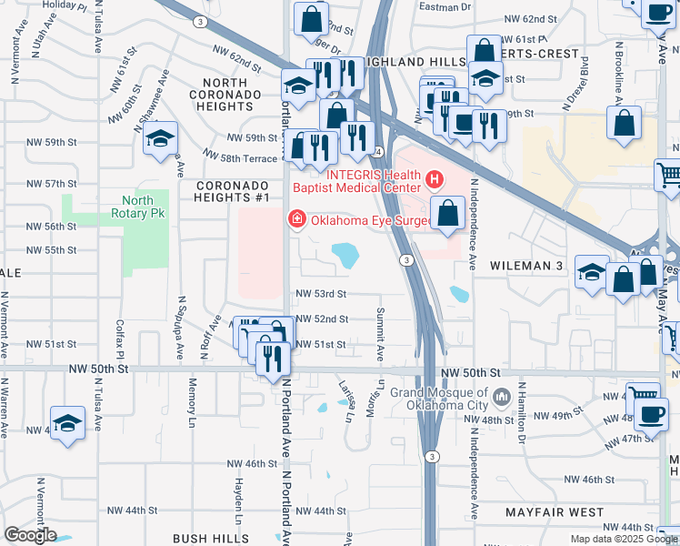 map of restaurants, bars, coffee shops, grocery stores, and more near 5556 North Portland Avenue in Oklahoma City