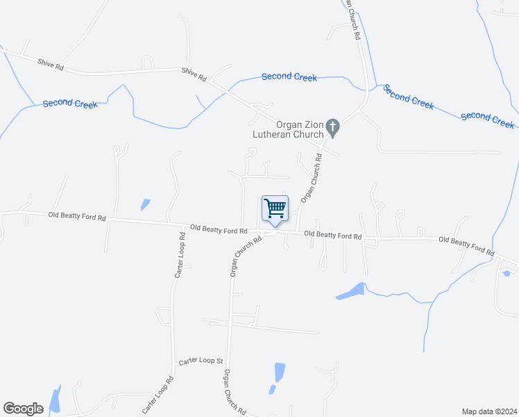 map of restaurants, bars, coffee shops, grocery stores, and more near 9750 Old Beatty Ford Road in Rockwell