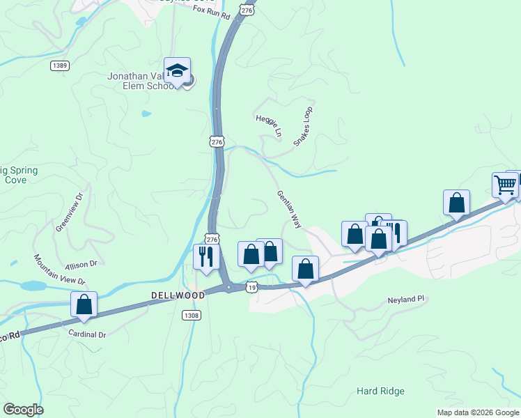 map of restaurants, bars, coffee shops, grocery stores, and more near 281 Clearview Drive in Waynesville