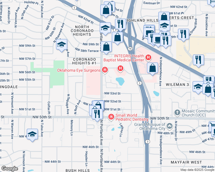 map of restaurants, bars, coffee shops, grocery stores, and more near 9 Northwest 54th Street in Oklahoma City