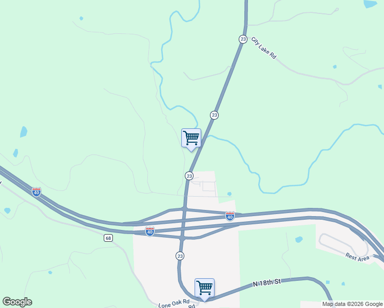 map of restaurants, bars, coffee shops, grocery stores, and more near 10327 Arkansas 23 in Ozark