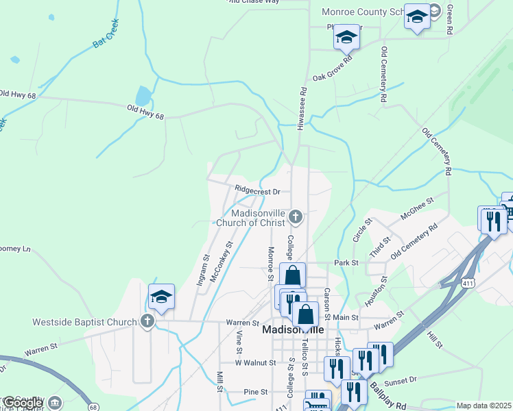 map of restaurants, bars, coffee shops, grocery stores, and more near 226 Beth Street in Madisonville