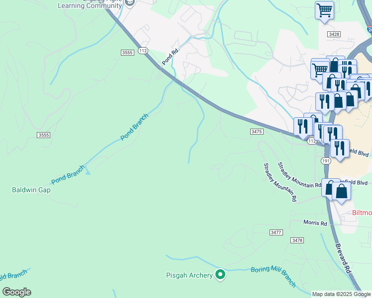 map of restaurants, bars, coffee shops, grocery stores, and more near 29 Ramey Hill Drive in Asheville