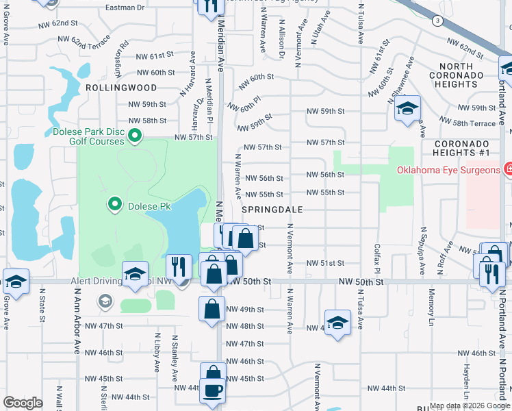 map of restaurants, bars, coffee shops, grocery stores, and more near 4339 Northwest 54th Street in Oklahoma City