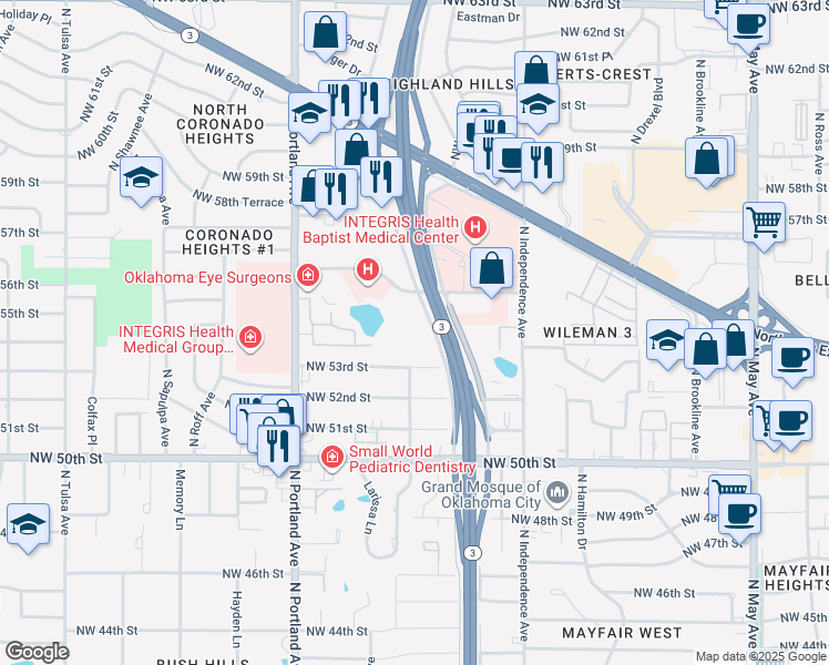 map of restaurants, bars, coffee shops, grocery stores, and more near 5555 North Grand Boulevard in Oklahoma City