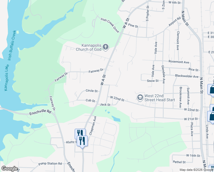 map of restaurants, bars, coffee shops, grocery stores, and more near 1920 Crestmont Street in Kannapolis