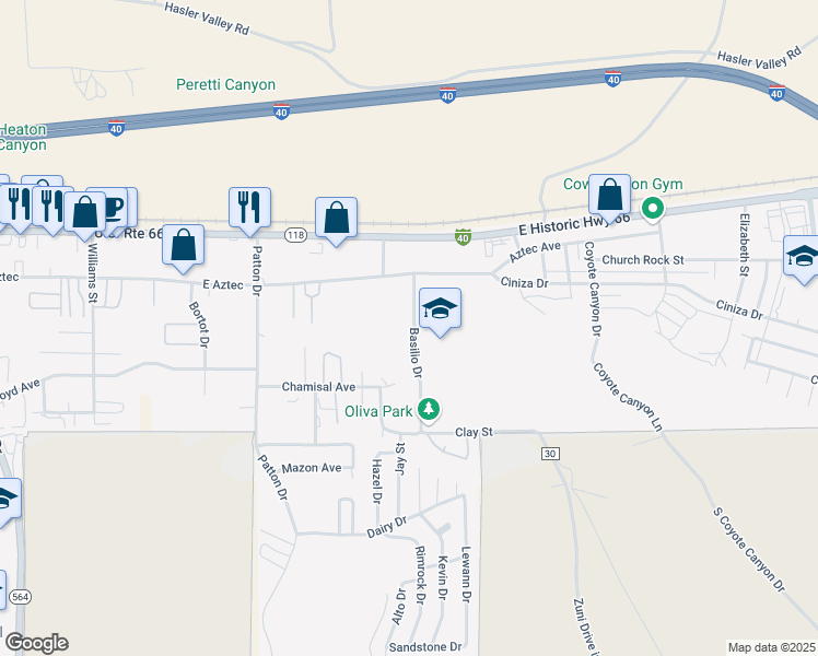 map of restaurants, bars, coffee shops, grocery stores, and more near 8 Basilio Drive in Gallup