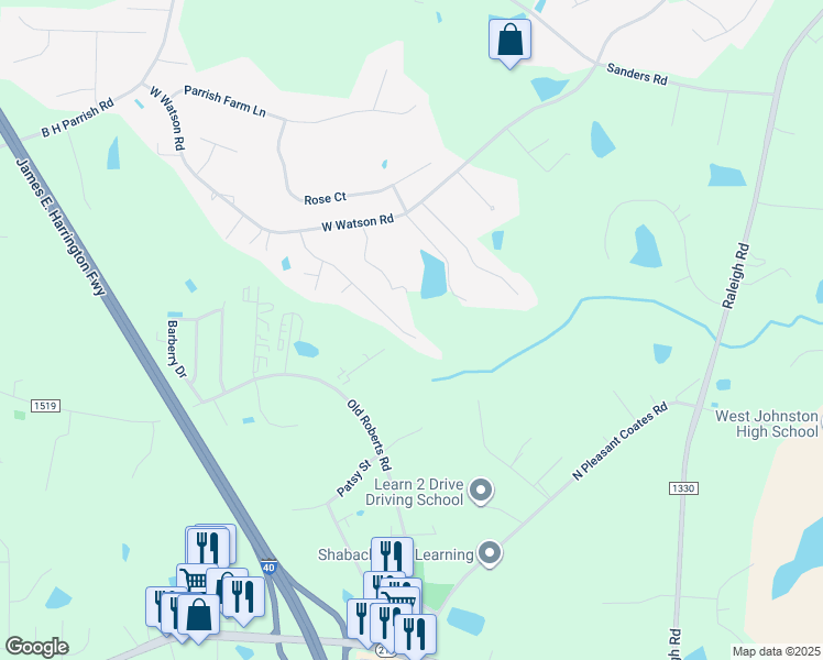 map of restaurants, bars, coffee shops, grocery stores, and more near 381 Gray Ghost Street in Benson
