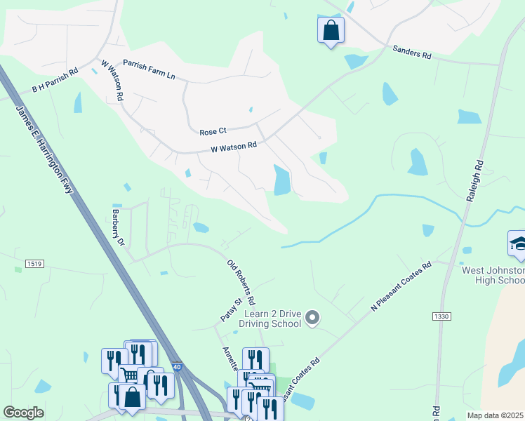 map of restaurants, bars, coffee shops, grocery stores, and more near 369 Gray Ghost Street in Benson