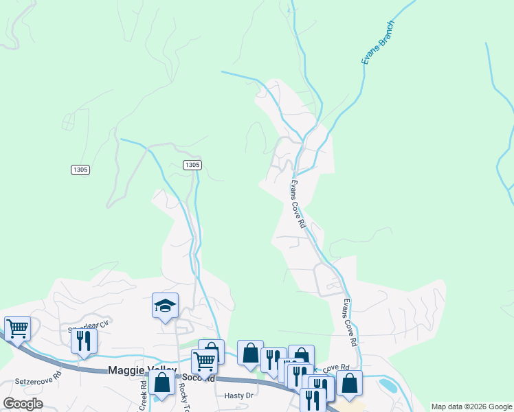 map of restaurants, bars, coffee shops, grocery stores, and more near 841 Evans Cove Road in Maggie Valley