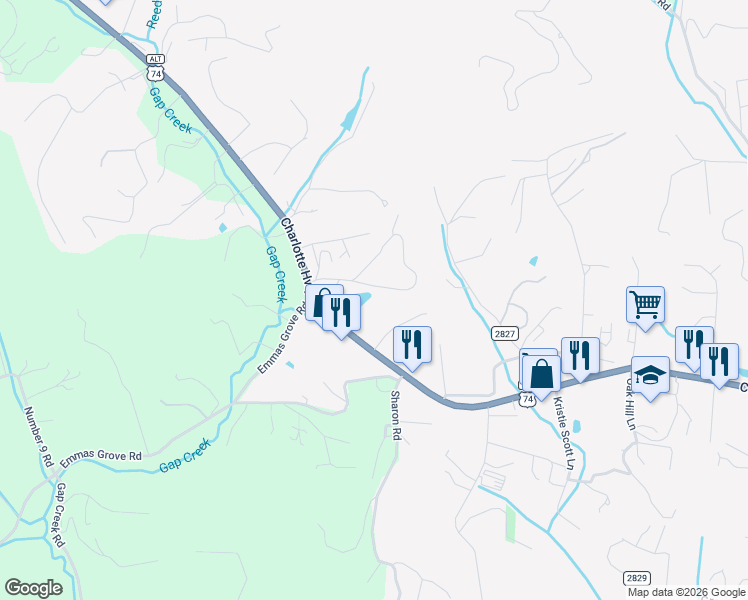 map of restaurants, bars, coffee shops, grocery stores, and more near 1184 Charlotte Highway in Fairview
