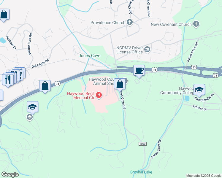 map of restaurants, bars, coffee shops, grocery stores, and more near 42 Physicians Drive in Clyde