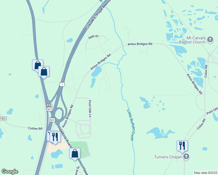 map of restaurants, bars, coffee shops, grocery stores, and more near 2718 Sunnybrook Drive in Sanford